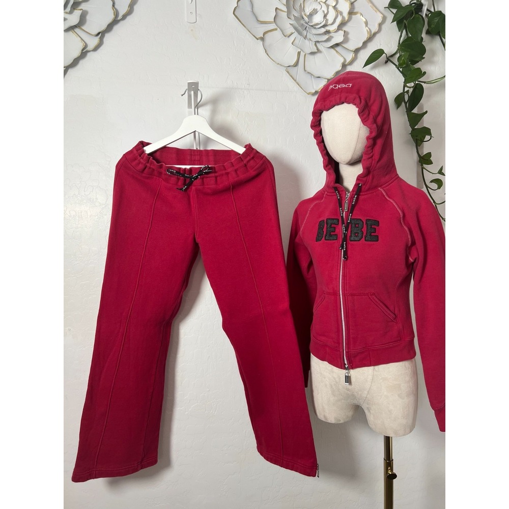 BEBE Y2K vintage sport sweatpants in large / hood sweater in medium dark red